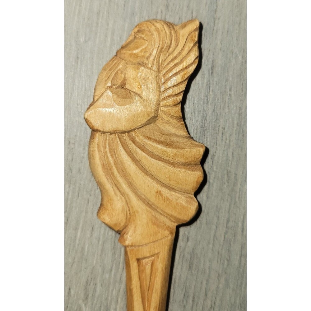 VTG Hand Carved Wooden Spoon Scoop Angel Praying Figure Horse Folk Art Rustic